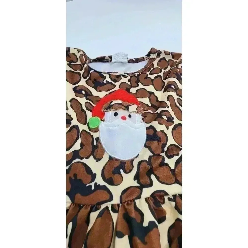 Boutique Girl's Size 12-18M Red, Black, and Animal Print Santa Ruffle Outfit